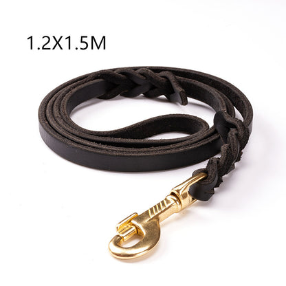 The first layer of leather dog leashes in the large dog chain demu training rope horse dog Golden Retriever dog rope - key words
