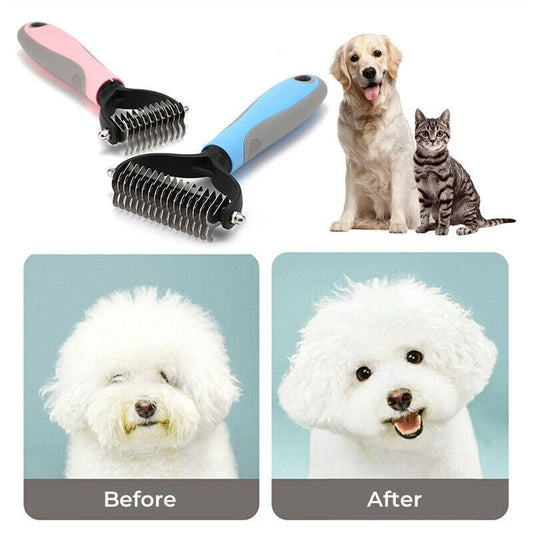 Grooming Brush For Pet Dog Cat Deshedding Tool Rake Comb Fur Remover Reduce 2-Side Dematting Tool For Dogs Cats Pets Grooming Brush Double Sided Shedding And Dematting Undercoat Rake Hair Removal Comb - key words