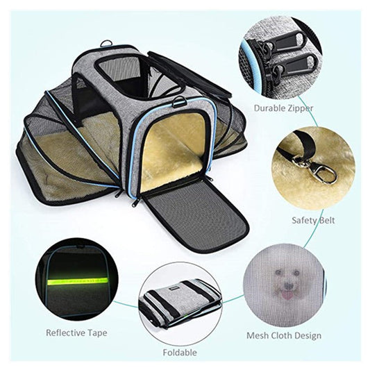 Carrier For Cat Pet Airline Approved Expandable Foldable Soft Dog Carrier Opened Doors Reflective Tapes Cat Travel Bag - key words