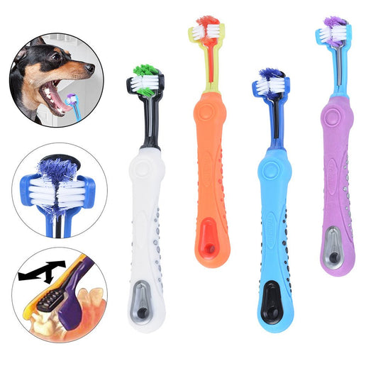 Three Sided Pet Toothbrush Dog Brush Bad Breath Tartar Teeth Care - key words