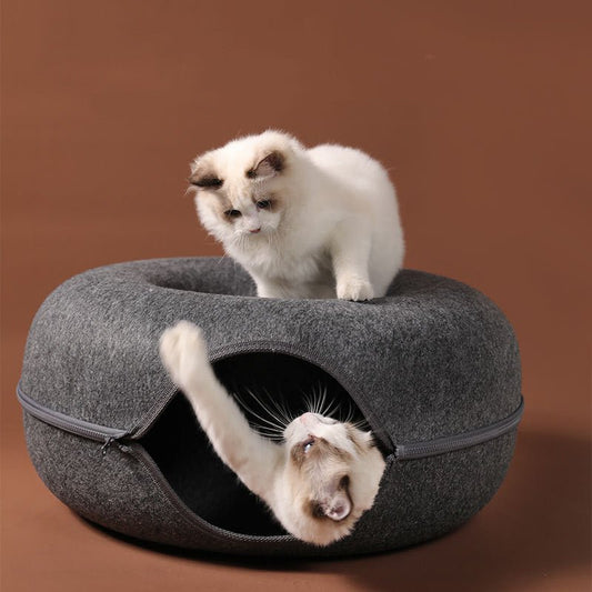 Four Seasons Available Cat Nest Round Woolen Felt Pet Dual-use Cat Nest Tunnel Interactive Training Toy Grey Felt Cat Nest - key words