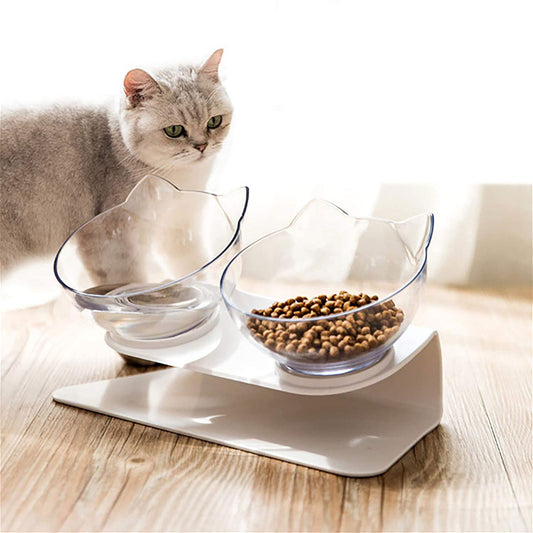 Non Slip Double Cat Bowl With Raised Stand Pet Food Cat Feeder Protect Cervical Vertebra Dog Bowl Transparent Pet Products - key words