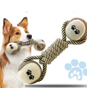 Pet Dumbbell Rope Tennis Ball Chew Toys Teeth Cleaning - key words
