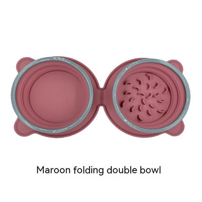 Portable Silicone Double Dog Food Bowls Foldable Non-Slip Cat Bowl Pet Travel Anti-Choking Feeding Bowl Outdoor - key words