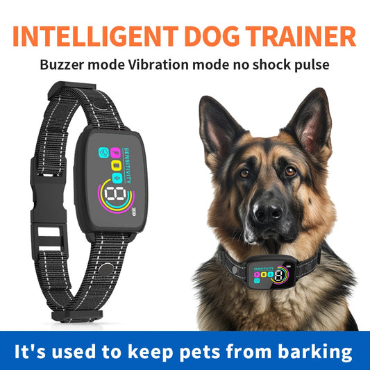 Smart Automatic Anti Barking Dog Collar Rechargeable Bark Stopper Stop Barking HD Digital Display IP67 Waterproof Collar For Dogs Pet Products - key words