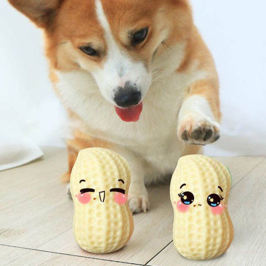 Funny Pet Dog Squeaky Toys For Small Middle Dogs Bite Resistant Puppy Cat Dogs Toys Pets Rubber Peanut Clean Tooth Chew Toy - key words