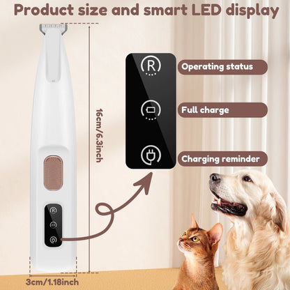 Pets Dog Paw Trimmer With LED Light Fully Waterproof Pet Hair Trimmer With LED Display Dog Clippers For Grooming Widen Blade - key words