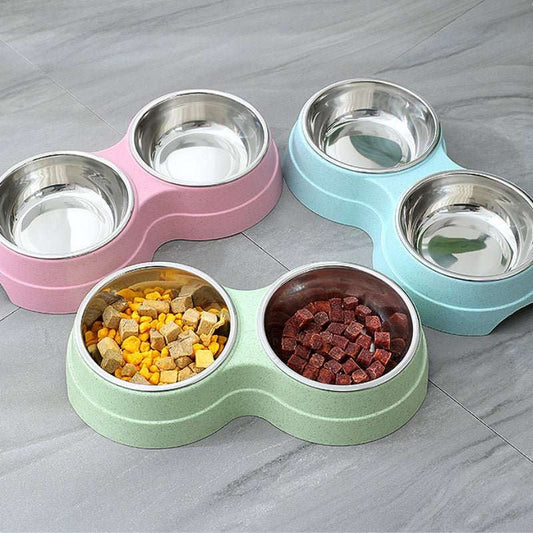 Double Pet Bowls Dog Food Water Feeder Stainless Steel Pet Drinking Dish Feeder Cat Puppy Feeding Supplies Small Dog Accessories - key words