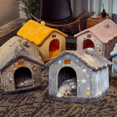 Foldable Dog House Pet Cat Bed Winter Dog Villa Sleep Kennel Removable Nest Warm Enclosed Cave Sofa Pets Supplies - key words