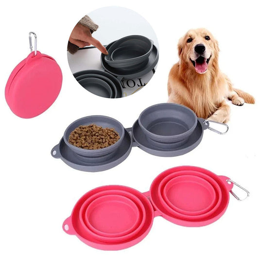 Rubber Foldable Double Bowl Pet Feeding Bowl Pets Supplies Dog Cat Bowls - key words