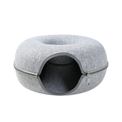 Four Seasons Available Cat Nest Round Woolen Felt Pet Dual-use Cat Nest Tunnel Interactive Training Toy Grey Felt Cat Nest - key words