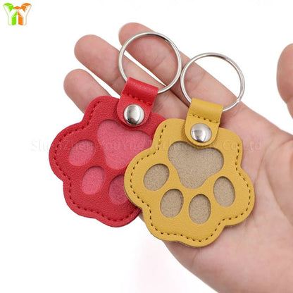 Leather Memorial Pet Hair Storage Bag Cat Paw Keychain Handmade Homemade Pet Memorial Keychain - key words
