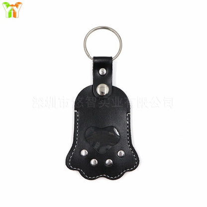 Leather Memorial Pet Hair Storage Bag Cat Paw Keychain Handmade Homemade Pet Memorial Keychain - key words