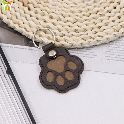 Leather Memorial Pet Hair Storage Bag Cat Paw Keychain Handmade Homemade Pet Memorial Keychain - key words
