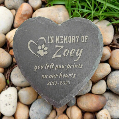 Custom Engraved Pet Memorial Stone,  Heart Shape Dog Cat Memorial Plaque Garden Stone, Personalized Slate Pet Loss Gift - key words
