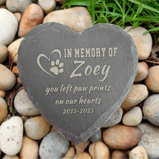 Custom Engraved Pet Memorial Stone,  Heart Shape Dog Cat Memorial Plaque Garden Stone, Personalized Slate Pet Loss Gift - key words