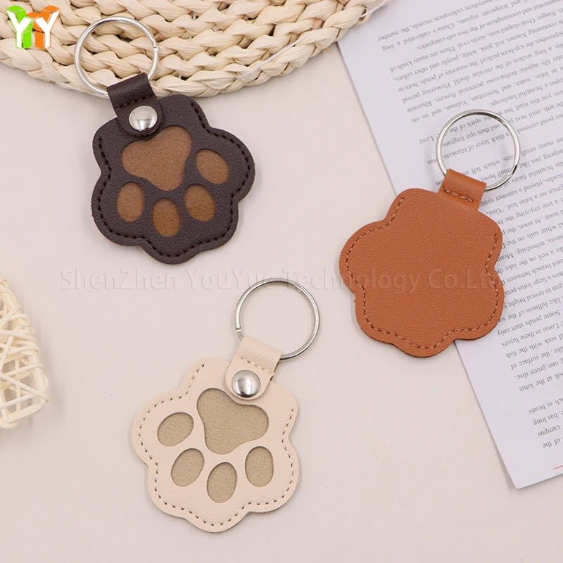 Leather Memorial Pet Hair Storage Bag Cat Paw Keychain Handmade Homemade Pet Memorial Keychain - key words