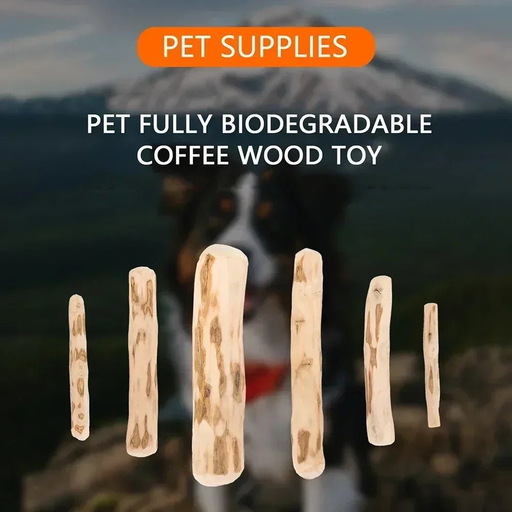 Durable Coffee Wood Chew Stick for Dogs - Natural Anxiety Relief & Teeth Cleaning Pet Toy - key words