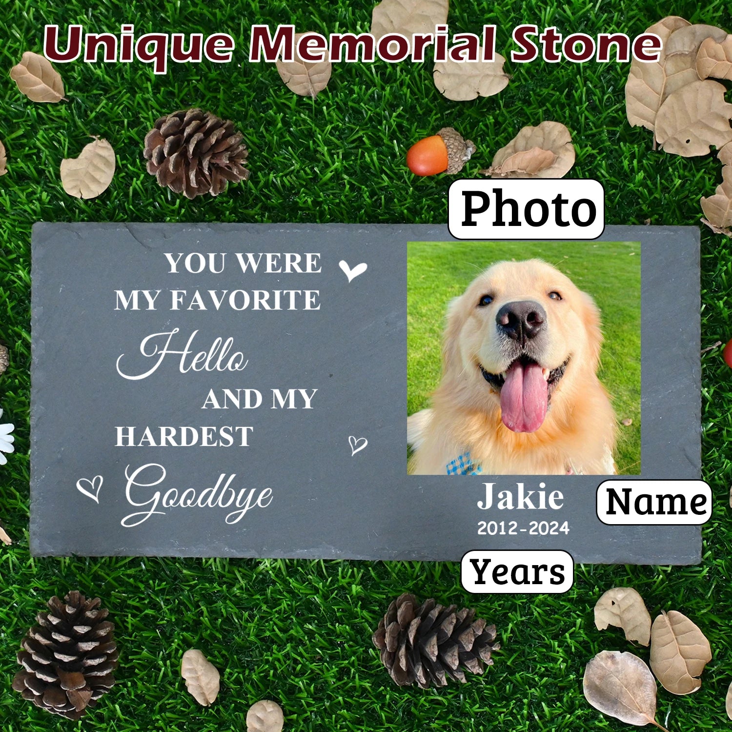 Personalized Pet Memorial Stone, Large Memorial Garden Stone Printed with Photo, Pet Loss Gifts, Dog Cat Memorial Gift - key words
