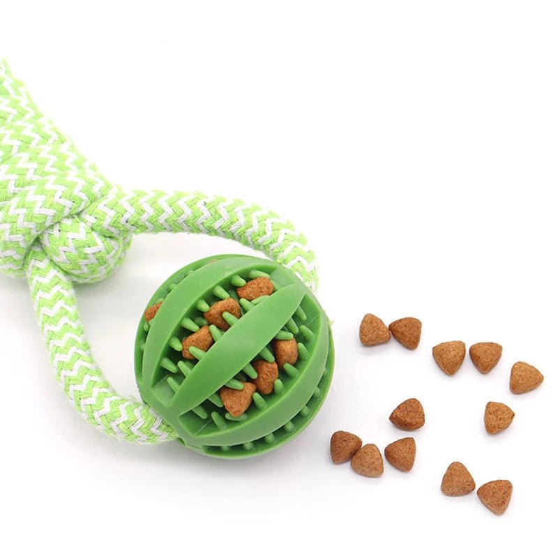 Dog Ball Toy with Rope Interactive Interactive Leaking Balls for Small Medium Dogs Chewing Bite Resistant Pet Tooth Cleaning - key words