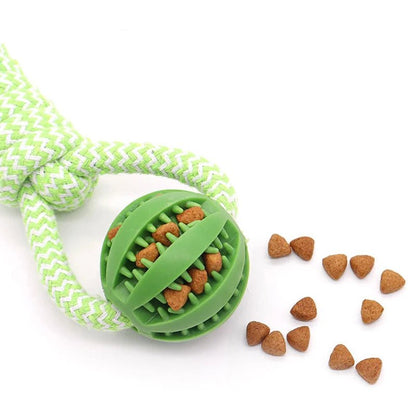 Dog Ball Toy with Rope Interactive Interactive Leaking Balls for Small Medium Dogs Chewing Bite Resistant Pet Tooth Cleaning - key words