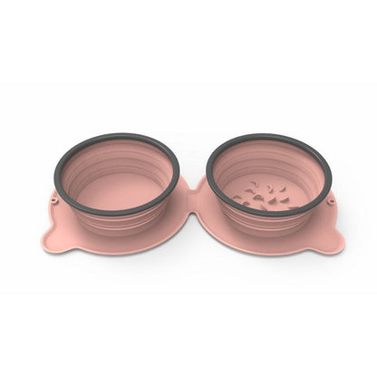 Portable Silicone Double Dog Food Bowls Foldable Non-Slip Cat Bowl Pet Travel Anti-Choking Feeding Bowl Outdoor - key words