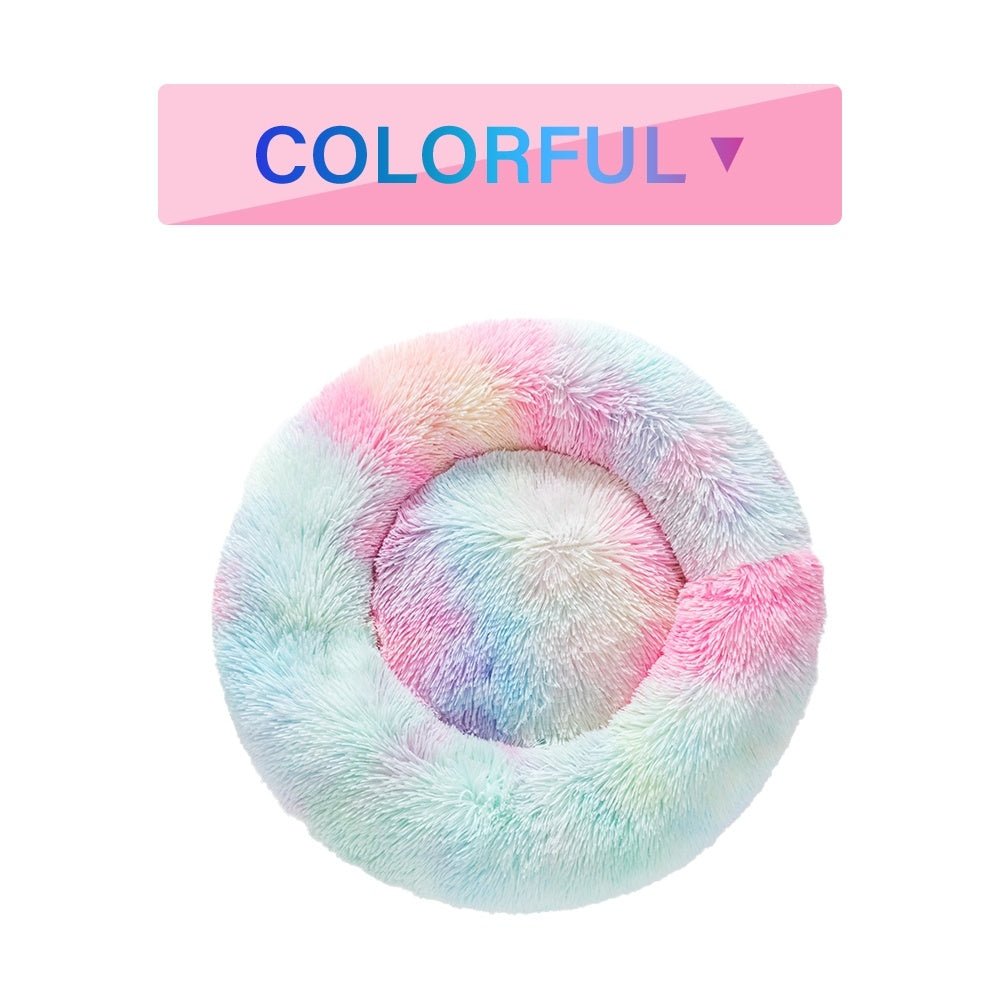 Fluffy Donut Dog Bed  Warm Soft Long Plush Pet Cushion Dog House Cat  Bed Washable Pet Sofa Mat Calming Samll Large Dog Beds - key words