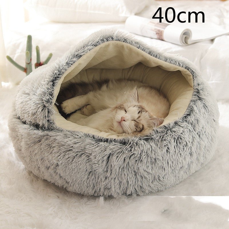 2 In 1 Dog And Cat Bed Pet Winter Bed Round Plush Warm Bed House Soft Long Plush Pets Bed Pet Products - Everpeakgoods