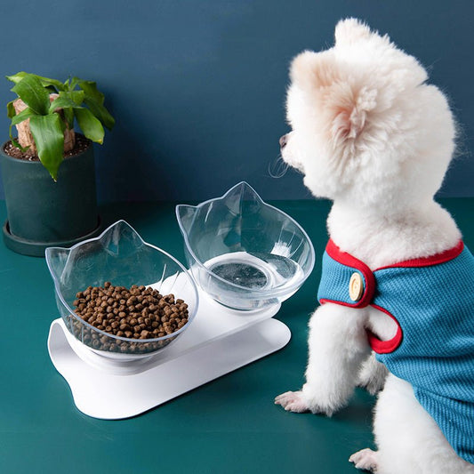 New Inclined Food Cat Ear Oblique Mouth Transparent Single Pet Bowl - key words