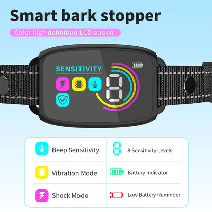 Smart Automatic Anti Barking Dog Collar Rechargeable Bark Stopper Stop Barking HD Digital Display IP67 Waterproof Collar For Dogs Pet Products - key words