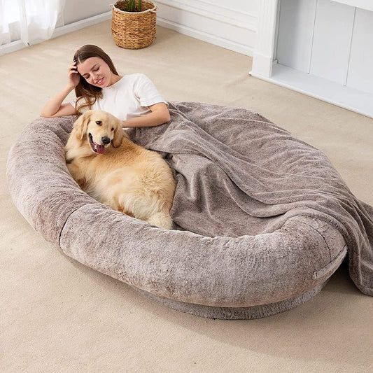 Large Human Short Plush Dog Bed - key words