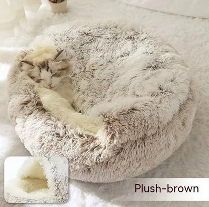 2 In 1 Dog And Cat Bed Pet Winter Bed Round Plush Warm Bed House Soft Long Plush Pets Bed Pet Products - Everpeakgoods